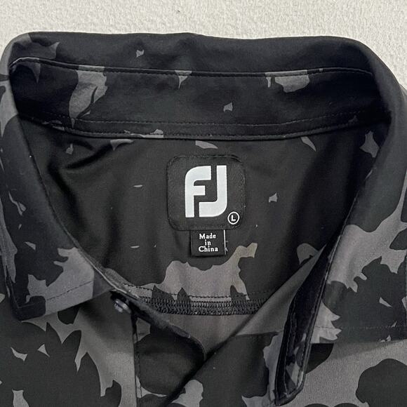 Footjoy Men Black Gray Floral Camo Print Stretch Golf Short Sleeve Polo Shirt L - Picture 5 of 9
